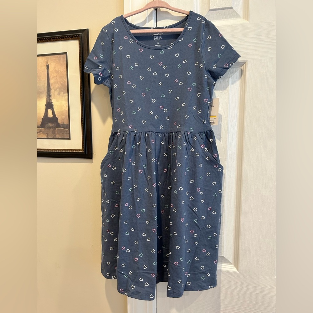 Jumping Beans Navy Dress with Hearts and Pockets 💕